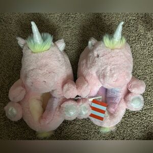 Pink Unicorn girls Cat & Jack Plush Slippers size L 4-5 NEW